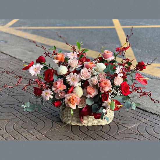 giỏ hoa hồng juliet, lan đỏ - HG272
