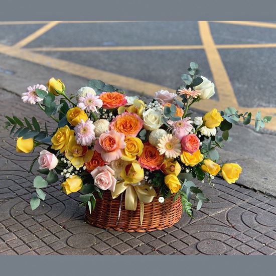 giỏ hoa camspirit, hoa hồng vàng - HG273