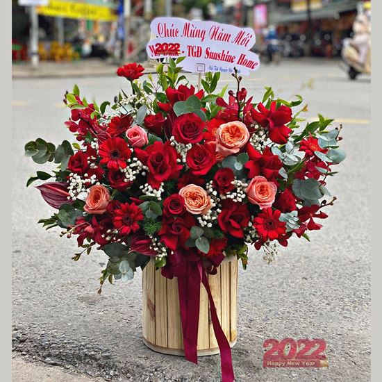 giỏ hoa hồng đỏ, cam london - HG297