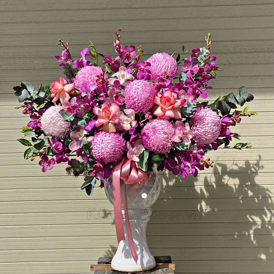 Bình hoa cúc mẫu đơn hồng, lan tím - BI166