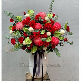 Bình hoa cúc mẫu đơn, hồng đỏ - BI185