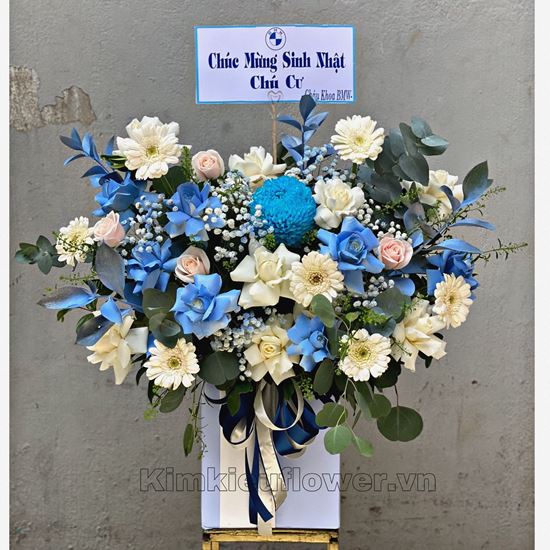 Giỏ hoa cúc mẫu đơn xanh , hoa hồng xanh - HG342
