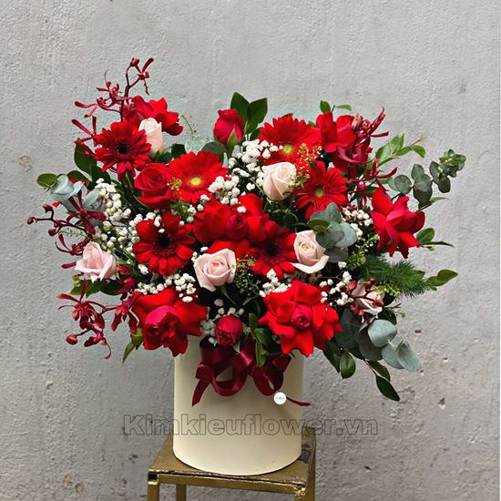 giỏ hoa hồng, lan đỏ  - HG369
