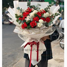 Bó hoa hồng, cúc pingpong - HB378