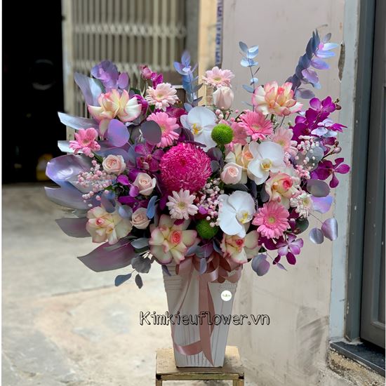 Giỏ hoa cúc mẫu đơn, hoa hồng - HP38