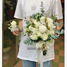 Bó hoa cưới hồng trắng, pingpong - HC61