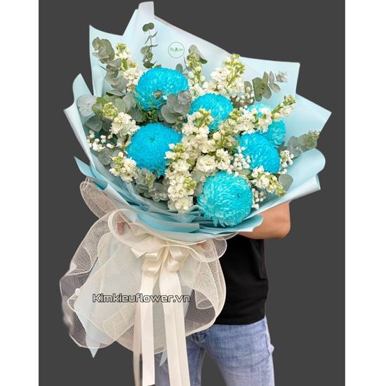 Bó hoa cúc mẫu đơn xanh, phi yến trắng - HB429