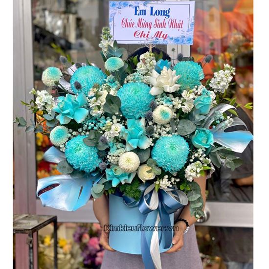 giỏ hoa cúc mẫu đơn xanh, pingpong - HG564