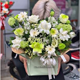 giỏ hoa tone xanh lá - HG578