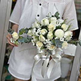 Bó hoa cưới hồng trắng, cúc pingpong  - HC72