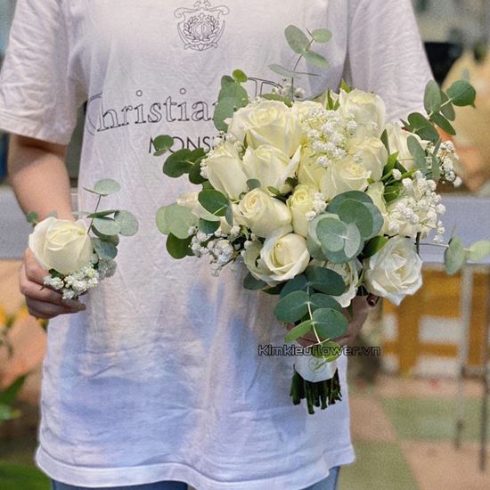 Bó hoa cưới hồng trắng - HC74