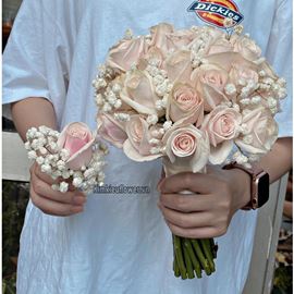 Bó hoa cưới hồng kem dâu -  HC76