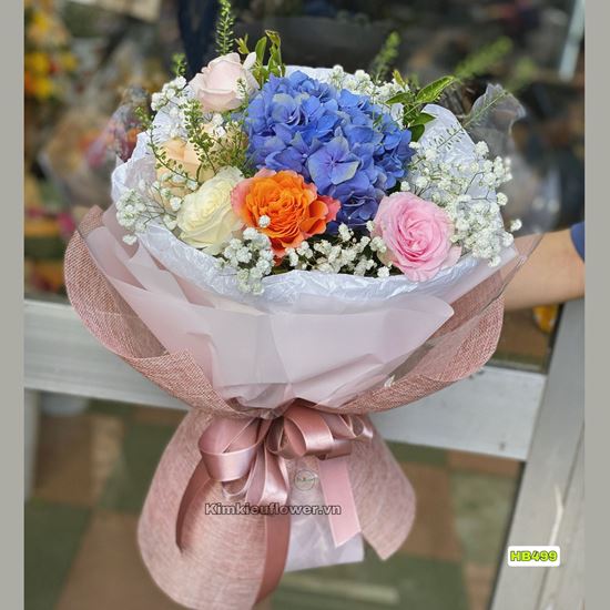 Bó hoa cẩm tú xanh mix hoa hồng - HB499
