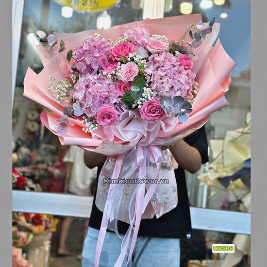 Bó hoa cẩm tú cầu hồng mix hoa hồng - HB506