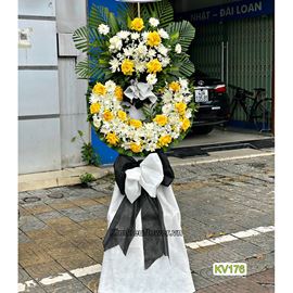 Vòng hoa viếng trắng mix vàng - KV176