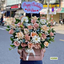 giỏ hoa hồng capuchino - HG595