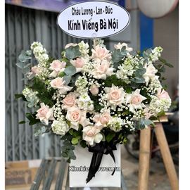 giỏ hoa viếng phi yến trắng mix hồng pastel - GV02