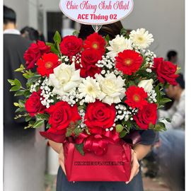 giỏ hoa hồng đỏ mix trắng - HG682