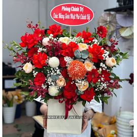 giỏ hoa hồng juliet mix lan đỏ - HG688