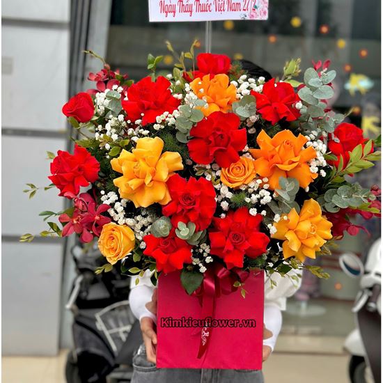 Giỏ hoa tone đỏ, cam - HG828