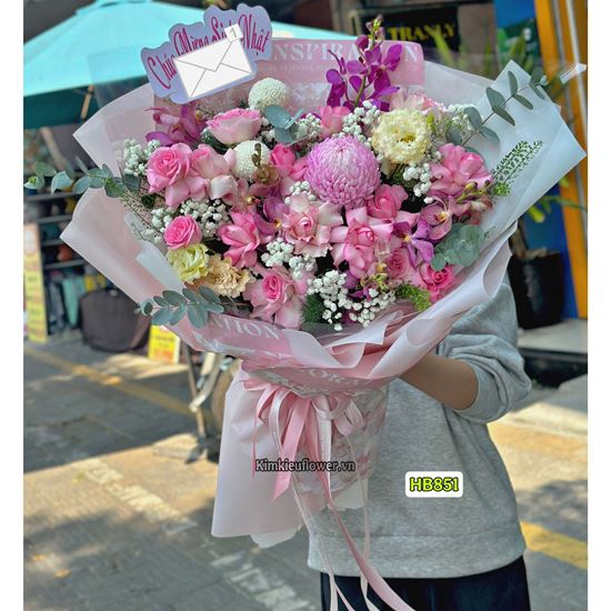 Bó hoa tone hồng mix lan tím - HB851