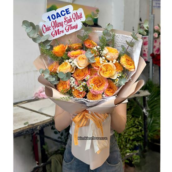 Bó hoa chúc mừng tone cam - HB877