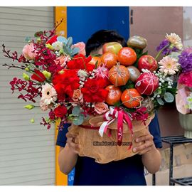 giỏ hoa trái cây tone đỏ cam - HTC23