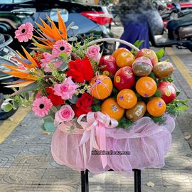 Giỏ hoa trái cây tone hồng cam - HTC31