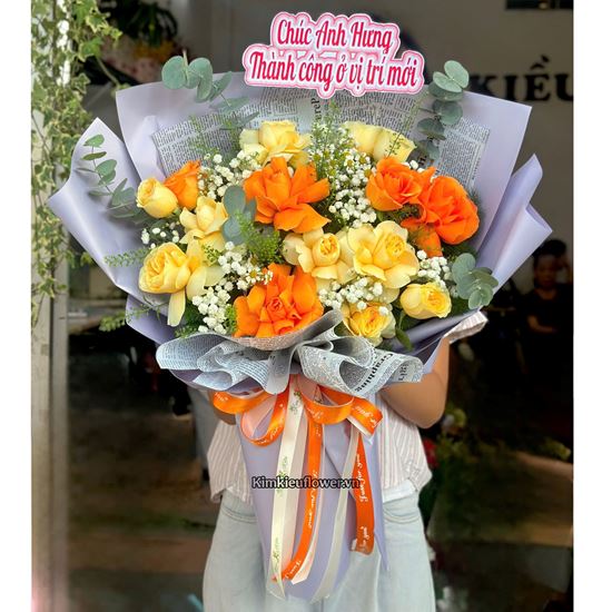 Bó hoa chúc mừng cam quốc vương mix hồng victo - HB1000