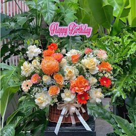 Giỏ hoa chúc mừng tone vàng cam - HG941
