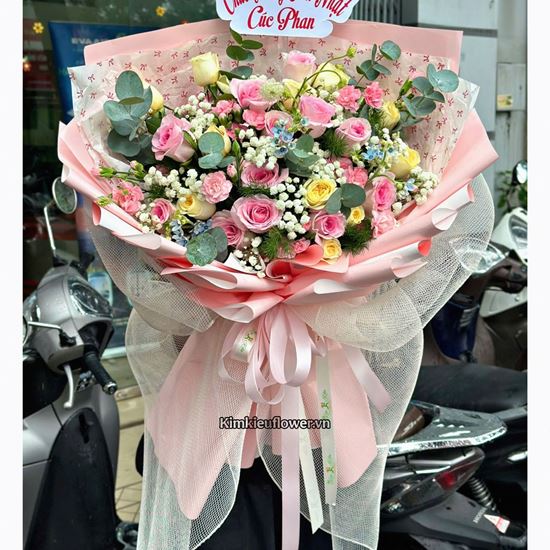 Bó hoa chúc mừng tone vàng hồng - PN23