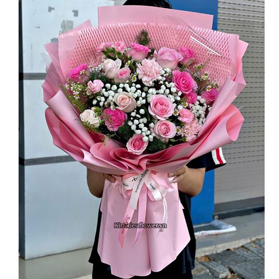 Bó hoa tone hồng mix cẩm chướng - PN31