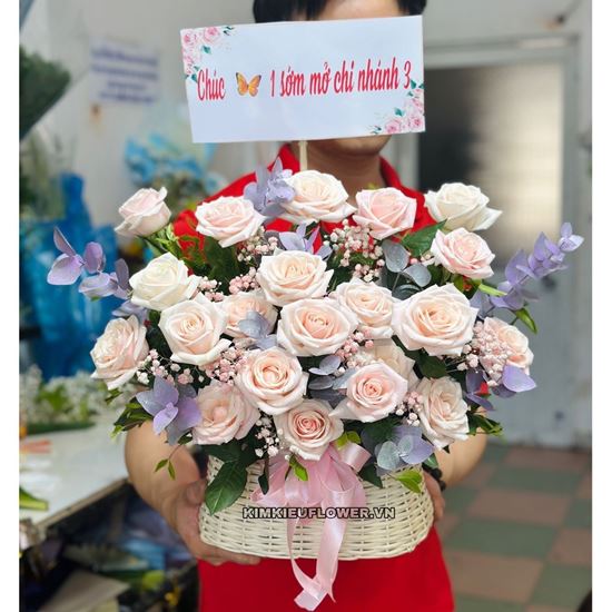 giỏ hoa hồng kem - PN66