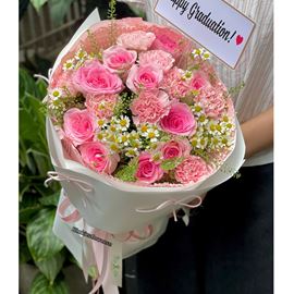 Bó hoa chúc mừng tone hồng mix cẩm chướng - HB1014