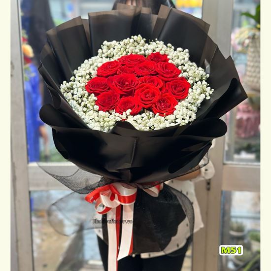 Bó hoa hồng đỏ, điểm baby - PN85