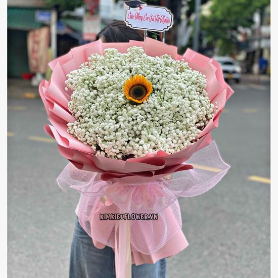 Bó hoa baby trắng , 1 hoa hướng dương - PN87