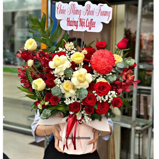 Giỏ hoa chúc mừng tone vàng đỏ - HG958
