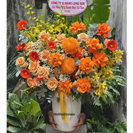 Bình hoa chúc mừng tone cam mix hồng shimmer - BI360