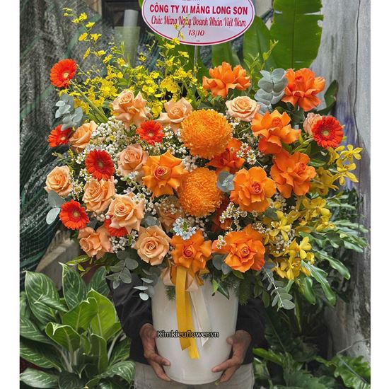 Bình hoa chúc mừng tone cam mix hồng shimmer - BI360