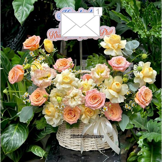 Giỏ hoa chúc mừng hồng victo mix hồng shimmer - HG960