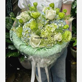 Bó hoa chúc mừng tone xanh lá - HB1026