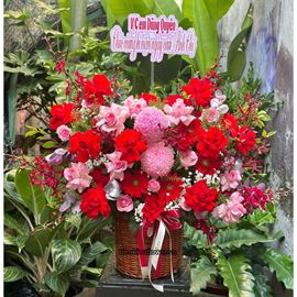 Giỏ hoa chúc mừng tone đỏ hồng - HG963