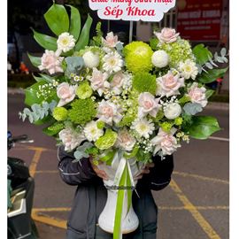 Bình hoa chúc mừng tone xanh lá - BI370