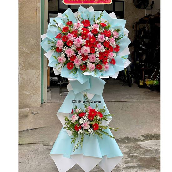 Kệ hoa chúc mừng tone đỏ hồng - KH484