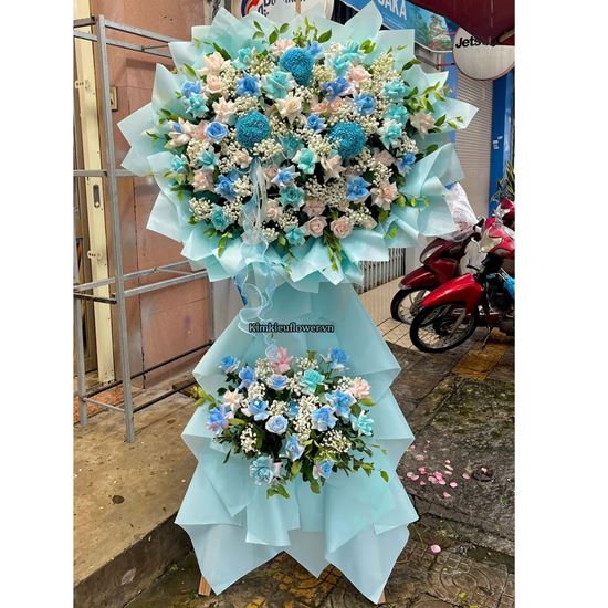 Kệ hoa chúc mừng tone xanh dương - KH485