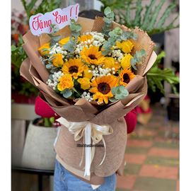 Bó hoa chúc mừng hướng dương mix hoa hồng - HB1034