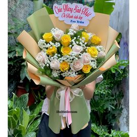 Bó hoa chúc mừng hồng kem mix hồng vàng - HB1036