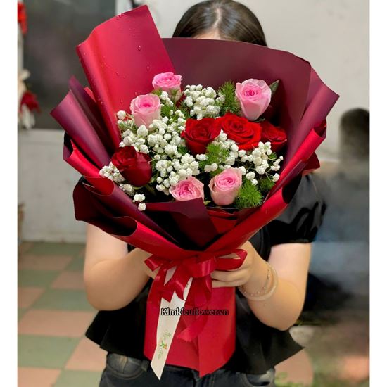 Bó hoa chúc mừng tone đỏ hồng - HB1042
