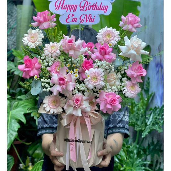 Giỏ hoa chúc mừng tone hồng - HG966