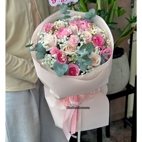 Bó hoa chúc mừng tone hồng kem - HB1043